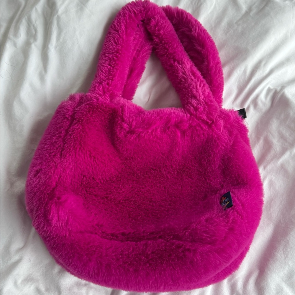 UNIF hot pink fuzzy faux fur tote bag